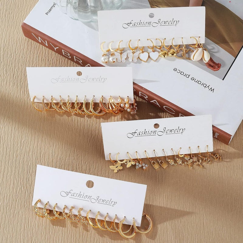 IFKM 24 Pairs Gold Hoop Earrings Set for Women Hypoallergenic Chunky Chain Twisted Open Hoops Dangle Earring Packs for Birthday Party Christmas Fashion Jewelry Gift - Image 4